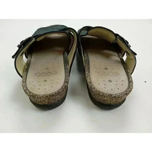 Ecco Womens Size 38 Leather Slip On Black  Strap Sandals Cork U - Picture 9 of 9